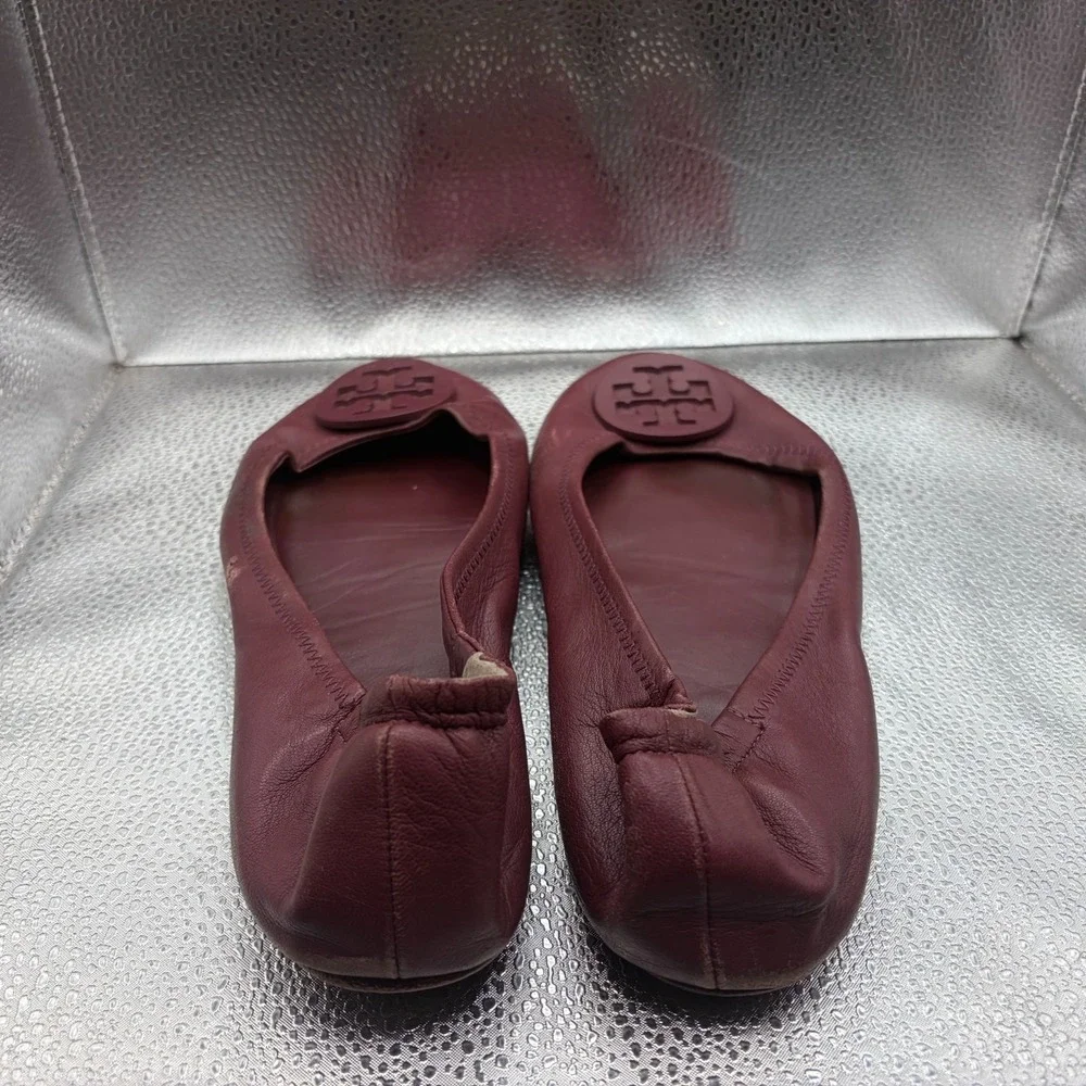 Size 11 M Tory Burch Minnie Burgundy Womens Leather Logo Travel Ballet‎ Flats
